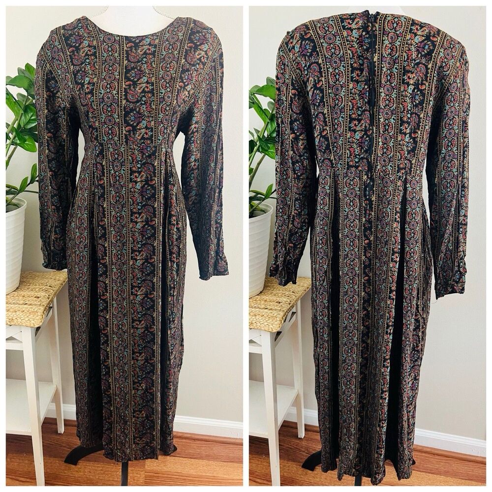 Vintage Passports of Pier One Imports Floral Button Down Maxi Dress Modest ~ XL